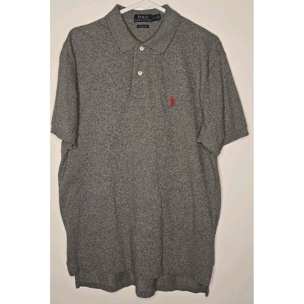 Polo Ralph Lauren Shirt Mens L Gray Polo High Low Hem Vented Red Pony Classic